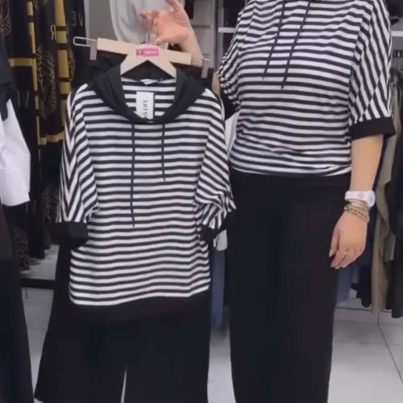 Damen-Set aus gestreiftem Oberteil und einfarbiger Hose