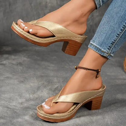 Chanclas de mujer con tacón grueso para verano🌧️🌷Suela suave y antideslizante.