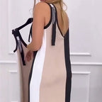 50 % Rabatt 🥰Ärmelloses Strickkleid mit V-Ausschnitt und Farbblock
