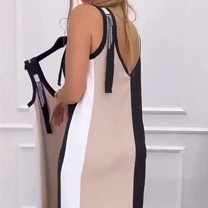 50 % Rabatt 🥰Ärmelloses Strickkleid mit V-Ausschnitt und Farbblock