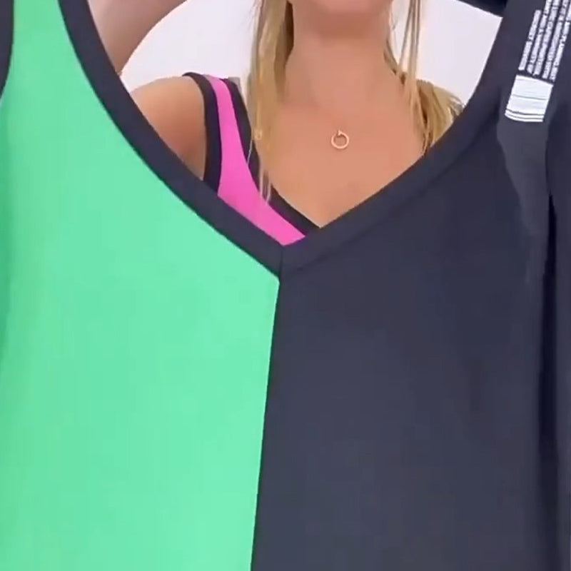 50 % Rabatt 🥰Ärmelloses Strickkleid mit V-Ausschnitt und Farbblock