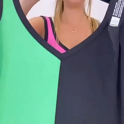 50 % Rabatt 🥰Ärmelloses Strickkleid mit V-Ausschnitt und Farbblock