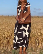 Lässiges Damenkleid mit geometrischen Farbblöcken