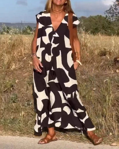 Vestido para mujeres casual con bloques de color geométrico