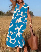 Lässiges Damenkleid mit geometrischen Farbblöcken