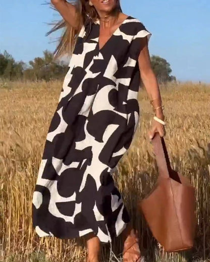 Vestido para mujeres casual con bloques de color geométrico