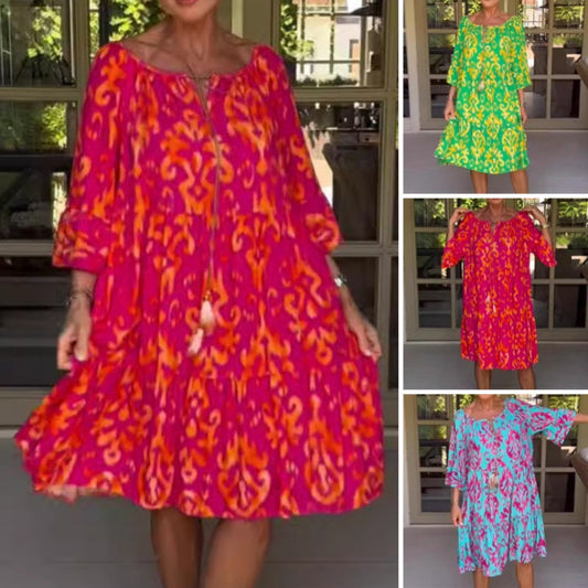 Midikleid con un ajuste suelto y dobladillo con volantes para las mujeres