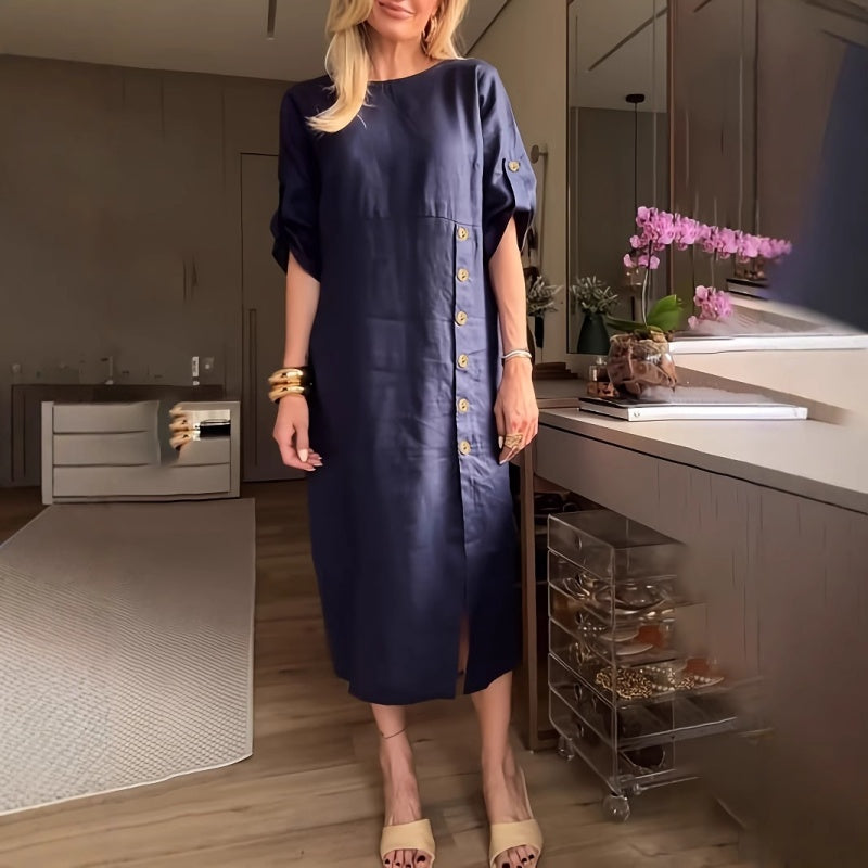 🌸NEUER HEIßER VERKAUF✨Maxikleid mit seitlichem Schlitz und Knopfleiste für Damen