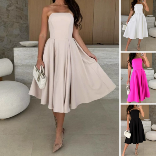 🔥Vestido midi elegante, sencillo y sin tirantes.🔥Dos piezas envío gratis