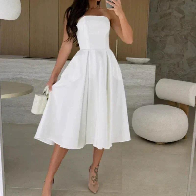 🔥Elegantes, einfarbiges, trägerloses Midikleid🔥Zwei Stück kostenloser Versand