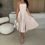 🔥Elegantes, einfarbiges, trägerloses Midikleid🔥Zwei Stück kostenloser Versand