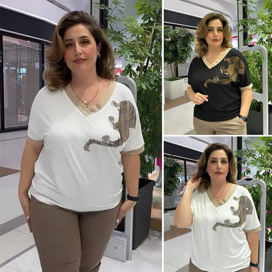 Top de mujer elegante casual de mujeres con presión y escrito en V