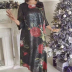 Damen-Runden-Ausschnitt-Druck-Kleid