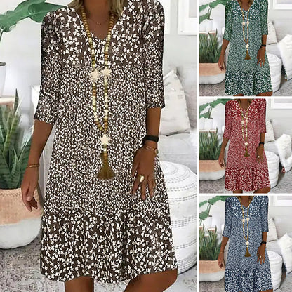 Vestidos de cuello en V de manga media con estampados de moda para mujer🌸