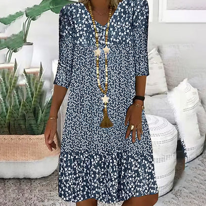 Vestidos de cuello en V de manga media con estampados de moda para mujer🌸