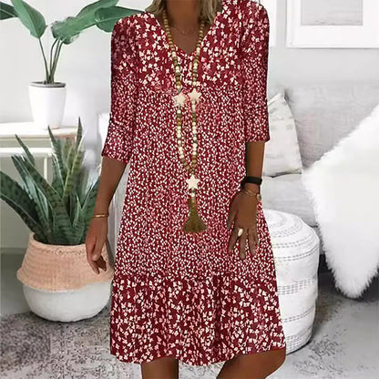 Vestidos de cuello en V de manga media con estampados de moda para mujer🌸