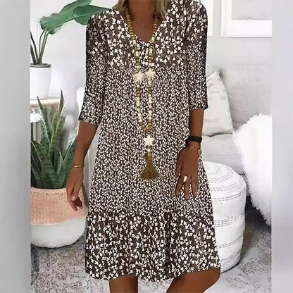 Vestidos de cuello en V de manga media con estampados de moda para mujer🌸