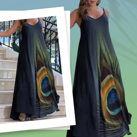 Vestido maxi más suelto con correas de espagueti y patrones de flores