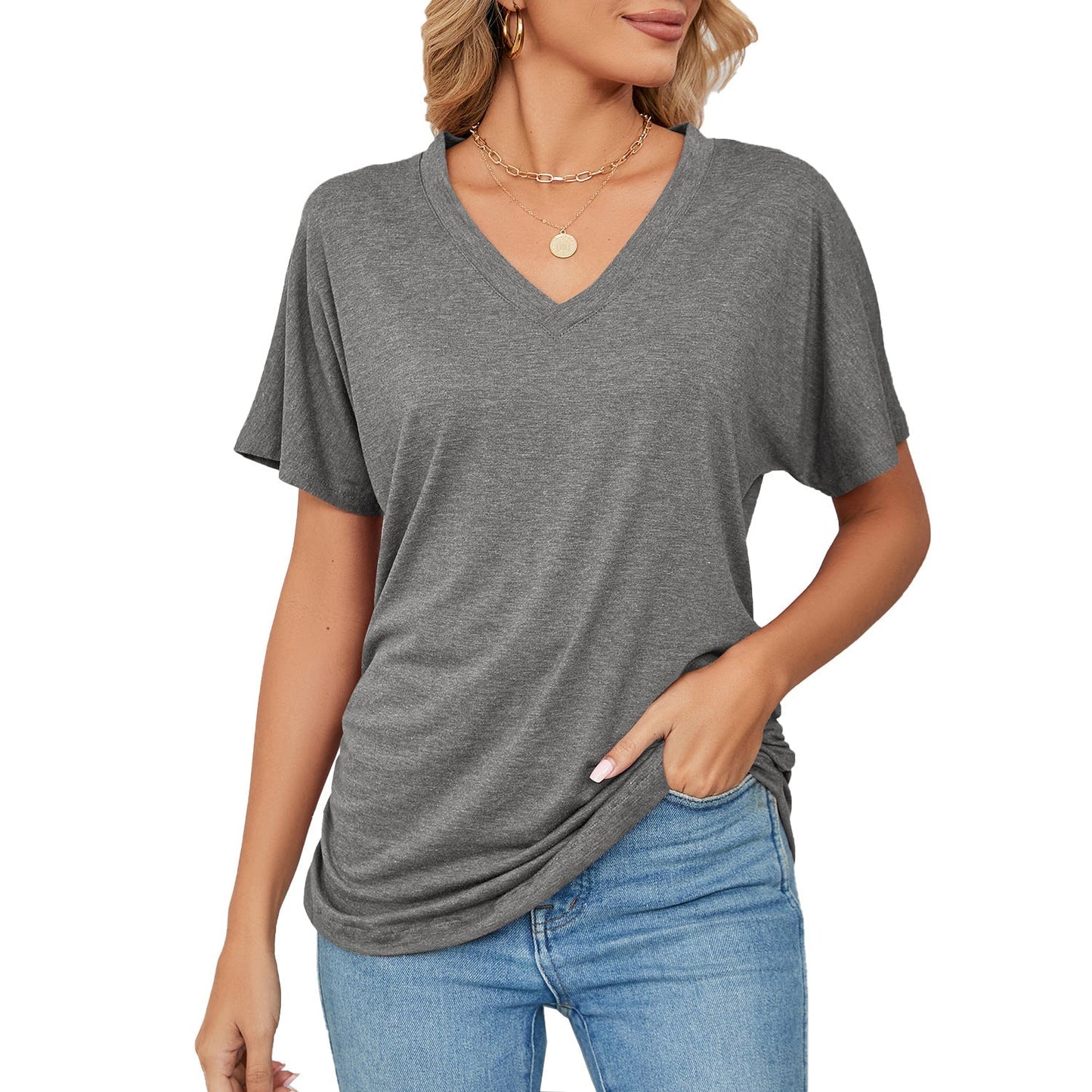 🔥ÚLTIMO DÍA 49% DE DESCUENTO🔥Nuevas blusas casuales con cuello en V de color liso para mujer