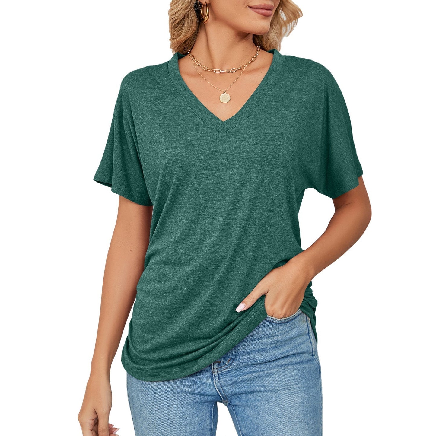 🔥ÚLTIMO DÍA 49% DE DESCUENTO🔥Nuevas blusas casuales con cuello en V de color liso para mujer