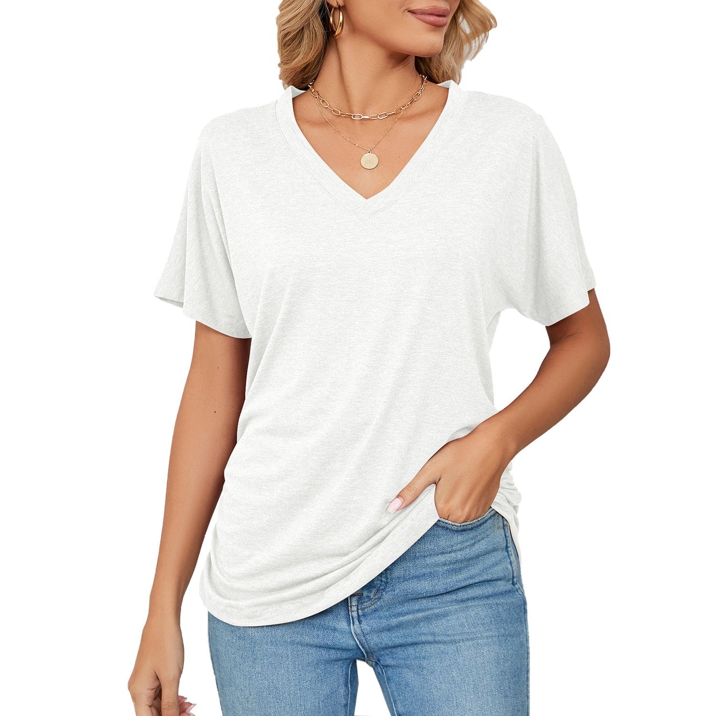 🔥ÚLTIMO DÍA 49% DE DESCUENTO🔥Nuevas blusas casuales con cuello en V de color liso para mujer