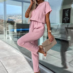 💕Limitierter Verkauf 50% Rabatt auf den trendigen Trend-V-Ausschnitt-Kurzarm-Overall mit Krawatte Taille