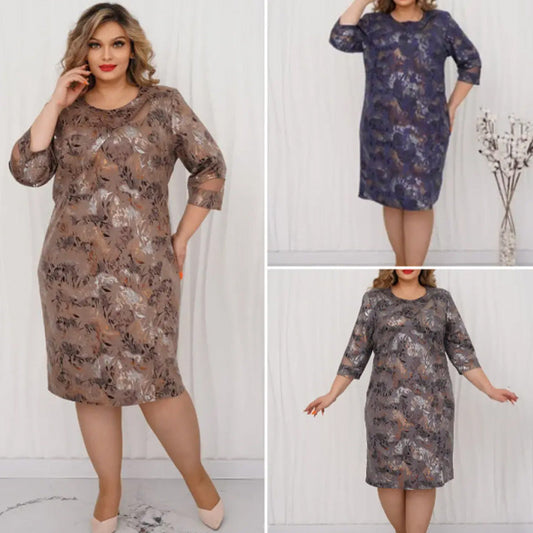 Vestido elegante para mujeres con patrones de flores en tamaños grandes