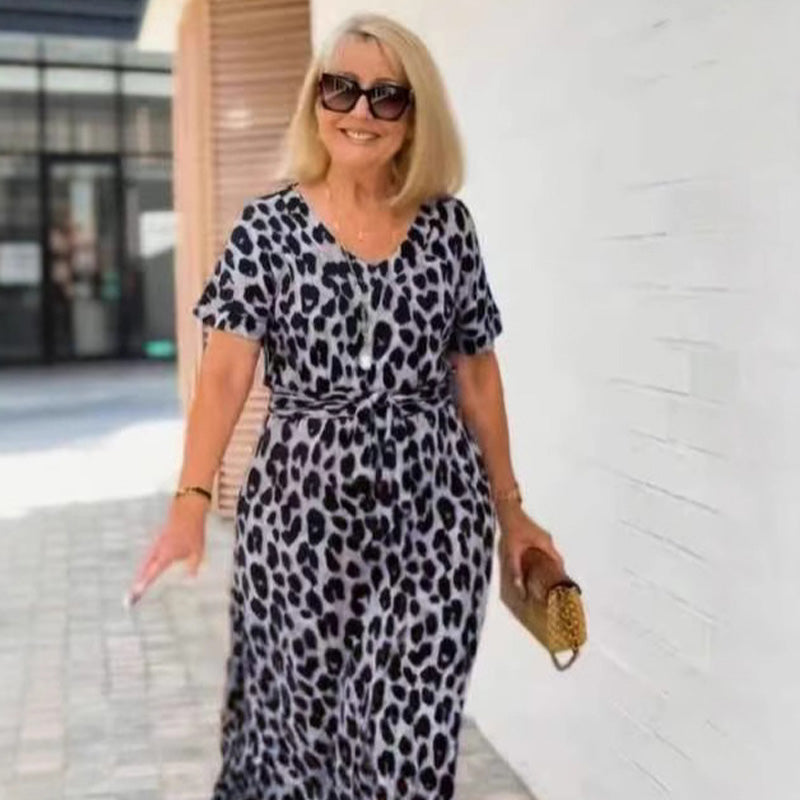 🔥Damenkleid mit Leopardenmuster und V-Ausschnitt– Verstellbarer Bund & 4 Jahreszeiten