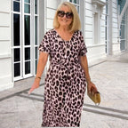 🔥Damenkleid mit Leopardenmuster und V-Ausschnitt– Verstellbarer Bund & 4 Jahreszeiten