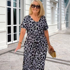 🔥Damenkleid mit Leopardenmuster und V-Ausschnitt– Verstellbarer Bund & 4 Jahreszeiten