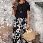 🌸 Lässiges Damen-Set mit weiten Hosen und kurzärmligem Oberteil mit Blumenmuster