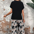 🌸 Lässiges Damen-Set mit weiten Hosen und kurzärmligem Oberteil mit Blumenmuster