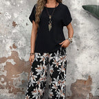 🌸 Lässiges Damen-Set mit weiten Hosen und kurzärmligem Oberteil mit Blumenmuster