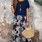 🌸 Lässiges Damen-Set mit weiten Hosen und kurzärmligem Oberteil mit Blumenmuster