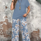 🌸 Lässiges Damen-Set mit weiten Hosen und kurzärmligem Oberteil mit Blumenmuster