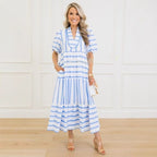 🔥Sommer-Schnäppchen 50 % Rabatt 🩷Lässiges, gestreiftes Kurzarmkleid für den Sommer für Damen