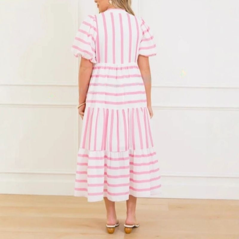 🔥Sommer-Schnäppchen 50 % Rabatt 🩷Lässiges, gestreiftes Kurzarmkleid für den Sommer für Damen