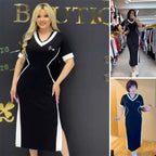 💥50%Rabatte💥 Trendy gestreiftes Slim Fit-Kleid mit V-Ausschnitt für Damen
