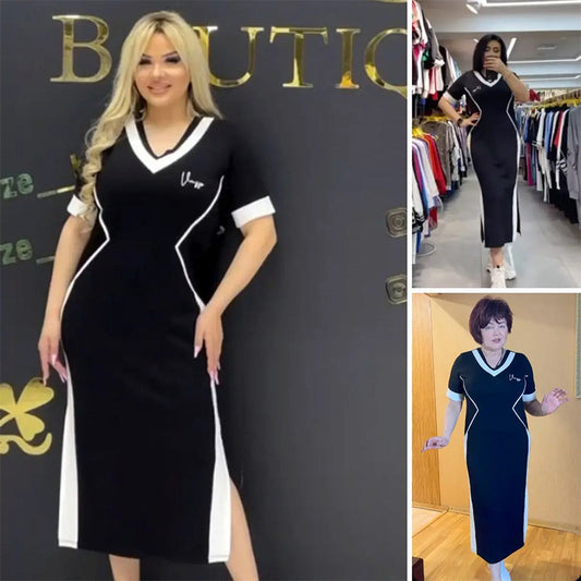 💥50% de descuento💥 Vestido ajustado de rayas con cuello en V para mujer