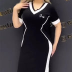 💥50%Rabatte💥 Trendy gestreiftes Slim Fit-Kleid mit V-Ausschnitt für Damen