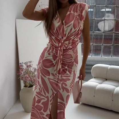 Ärmelloses Kleid mit Print und Schlitz