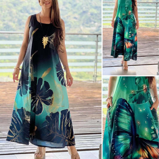 🌸50% de descuento🌸Vestido largo holgado sin mangas con estampado para mujer
