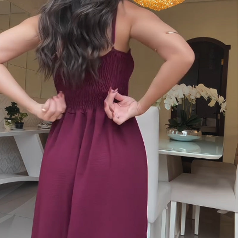 Damen modisches einfarbiges zweiteiliges Set: Langes Oberteil mit Spaghettiträger und Shorts