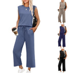 🌺2025 Neu eingetroffen - 49% OFF🌺2025 Neue Frauen Casual Cap Sleeve Top Wide Leg Crop Pants Zweiteilige Sets