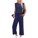🌺2025 Neu eingetroffen - 49% OFF🌺2025 Neue Frauen Casual Cap Sleeve Top Wide Leg Crop Pants Zweiteilige Sets