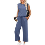 🌺2025 Neu eingetroffen - 49% OFF🌺2025 Neue Frauen Casual Cap Sleeve Top Wide Leg Crop Pants Zweiteilige Sets
