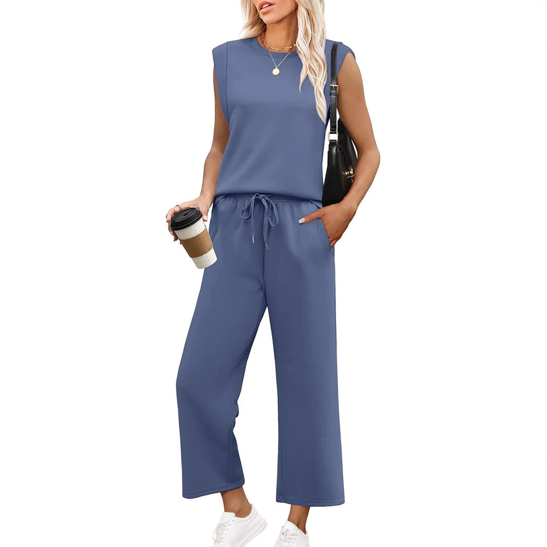 🌺Novedades 2025: 49 % de descuento🌺Conjunto de dos piezas con top y pantalones cortos de pierna ancha y mangas cortas informales para mujer 2025