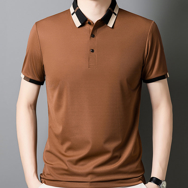 🔥50% de descuento hoy🔥Camiseta de manga corta de seda elástica con solapa para hombre