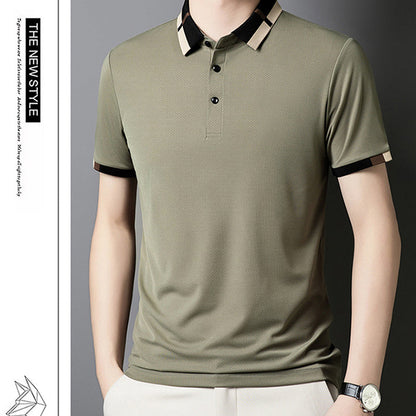 🔥50% de descuento hoy🔥Camiseta de manga corta de seda elástica con solapa para hombre