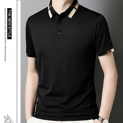 🔥50% de descuento hoy🔥Camiseta de manga corta de seda elástica con solapa para hombre